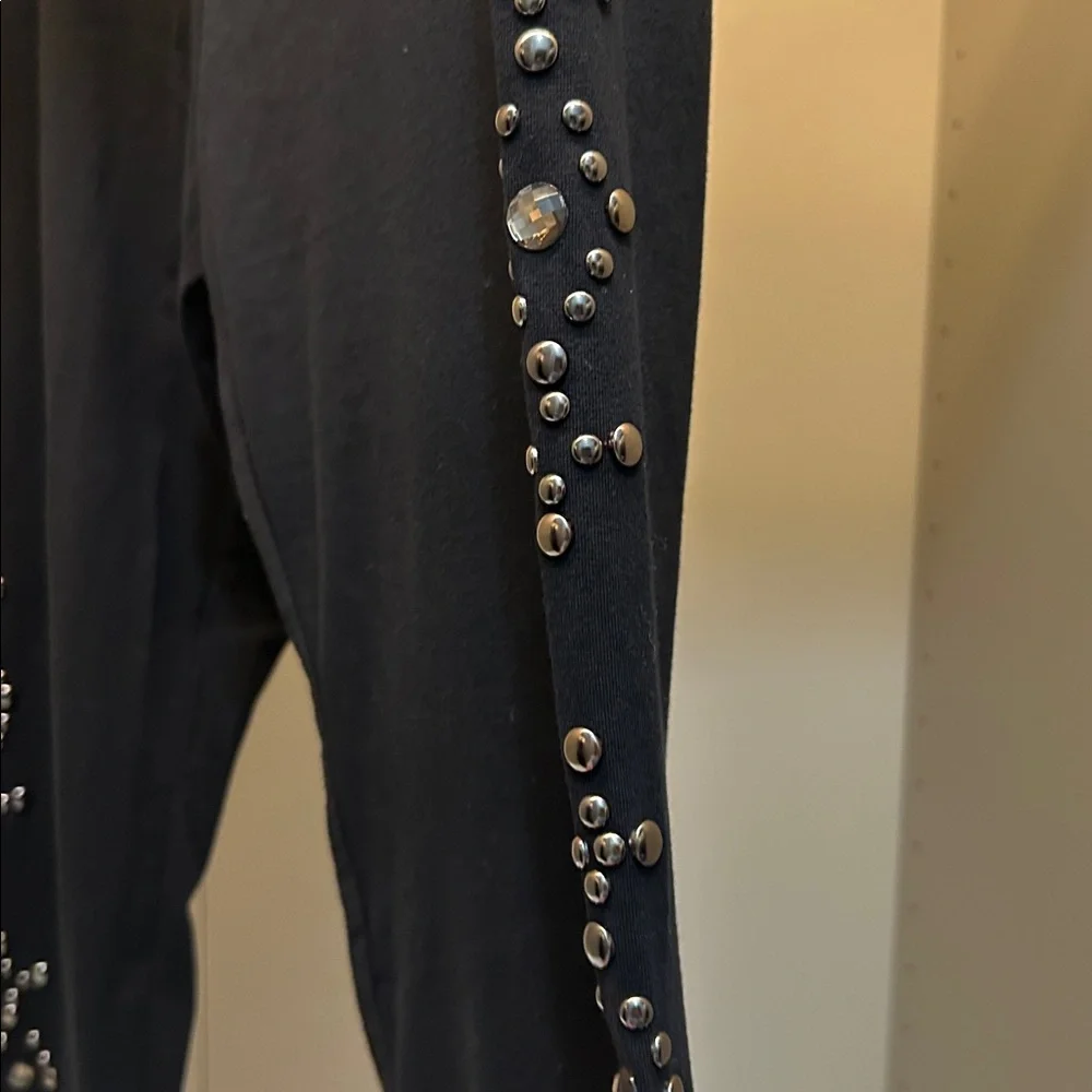Vintage XL side embellished full length black leggings by Allen B. - Picture 2 of 6